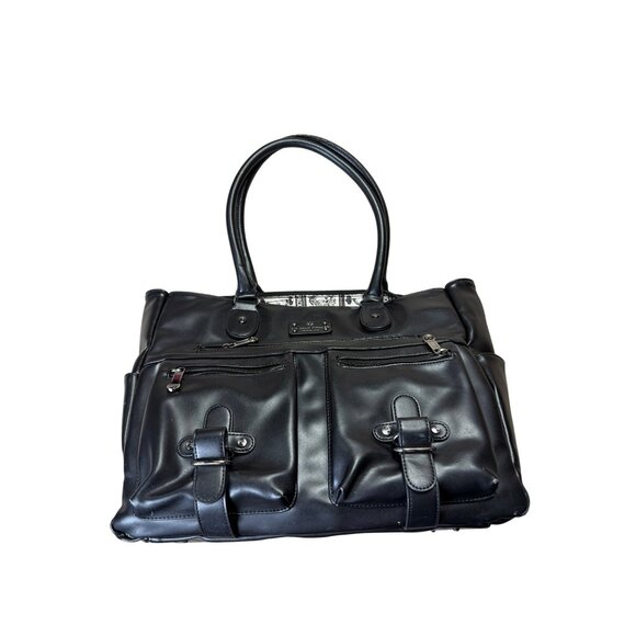 6 Pack Fitness Rene Tote Black Leather Travel & Gym Bag With Meal compartments - Picture 2 of 9